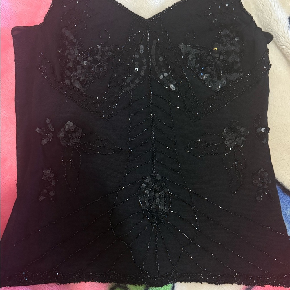 Vintage Black Sequin Women's Top with beading